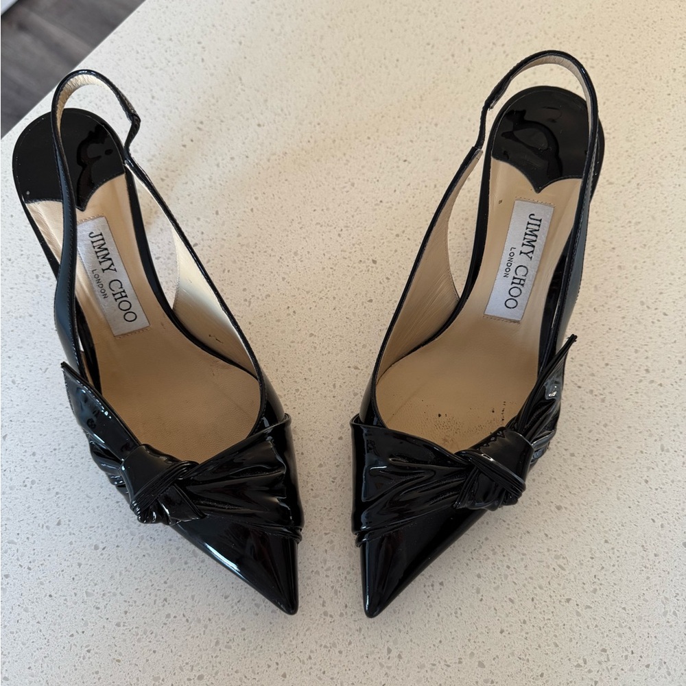 Jimmy Choo Black Patent Elinor Slingback Heels - Picture 2 of 6